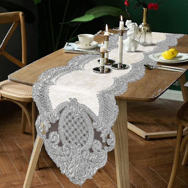 Blomstermønstret fløyelsduk Elegant Chic Vaskbar Bordmatte Borddekke Dekor For Spisestue Bryllup Fest Bankett 1stk-hvit