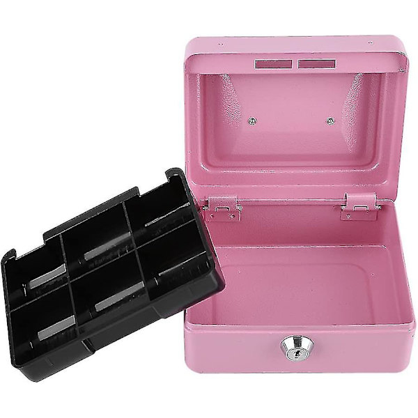 Säkerhetsbox Mini Bärbar Stål Petty Låsbar Kassa Pengar Mynt Säkerhetsbox Hushåll 1st (rosa)