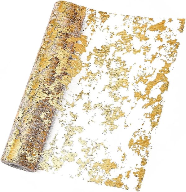 Bordslöpare i guldpolyester 4,6 m lång elegant och chic matbordsdekoration