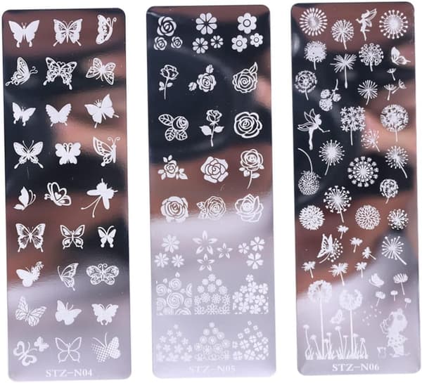 6 stk. blomster- og sommerfugl-neglekunststemplingsplater for kvinner, dypt graverte maler