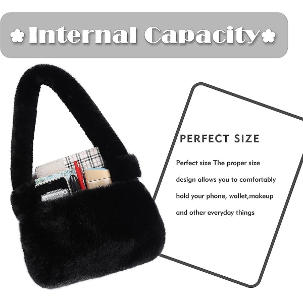 Fuzzy underarm taske imiteret pels skuldertaske Furry Top-håndtag taske  Fluffy håndtaske til kvinder e2ff | Fyndiq