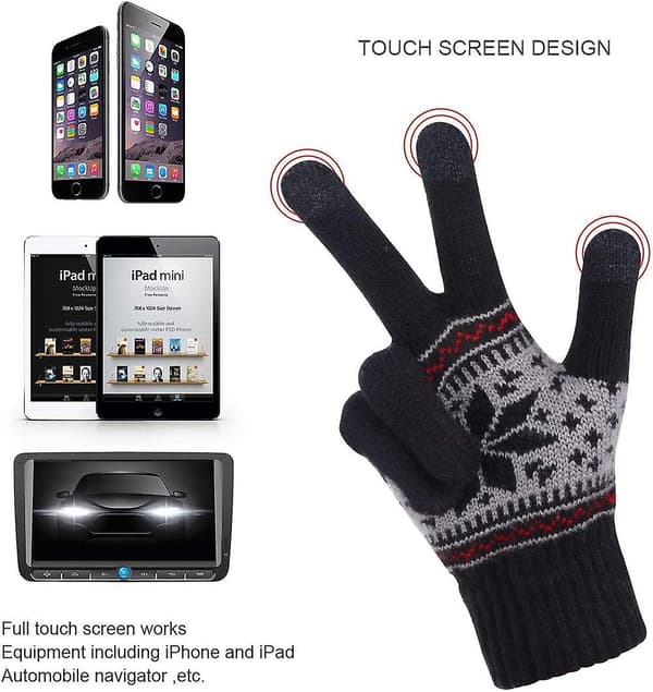 Dame Strikket Handsker Touchscreen Vinter Sneblomst Tryk Varme Vanter Unisex