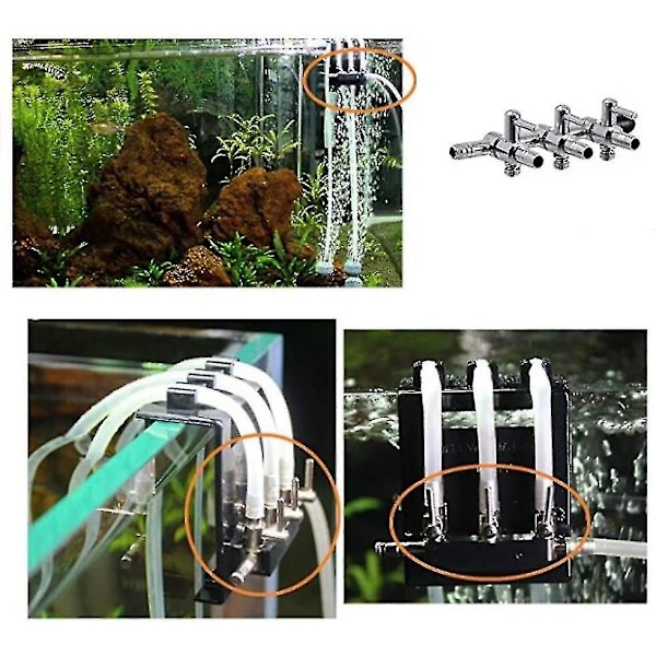 2 stk. 3-vejs Akvarium Krom Metal Række Manifold Luftledning Kontrolventil Luft Hane Luftfordeler