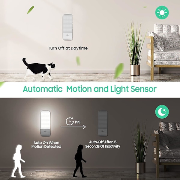 Bevegelsessensorlys Innendørs, USB Ladbar LED Nattelys Med 3 Moduser (auto/på/av)