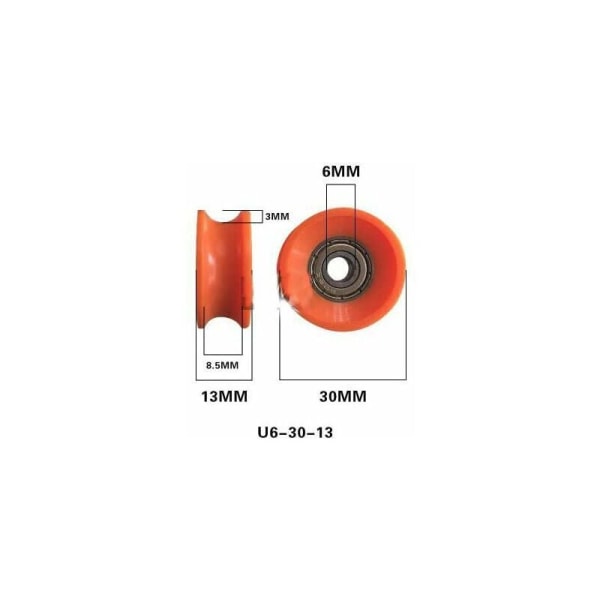 5-pack 6 x 30 x 13 mm kullager U-spår remskiva - orange