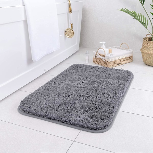Halkskyddad badrumsmatta, superabsorberande badrumsmatta, mikrofiber mjuk plyschmatta, 16 x 24 tum, grå