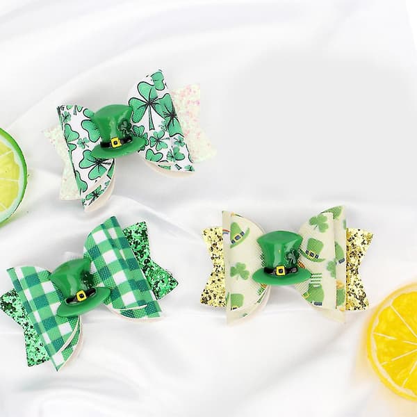 Saint Patrick's Day Sequin Hårnålar Med Läderrosett Topphatt Rosett Spänne
