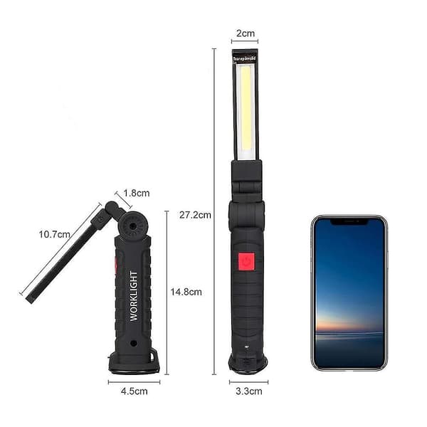 Led arbeidslys, oppladbart arbeidslys med magnetisk base 360 roterende og 5 lysmoduser Ultra Br