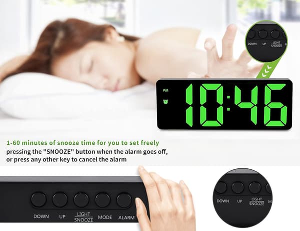 Digital väckarklocka för sovrum. Spegel LED elektroniska klockor. Justerbar
