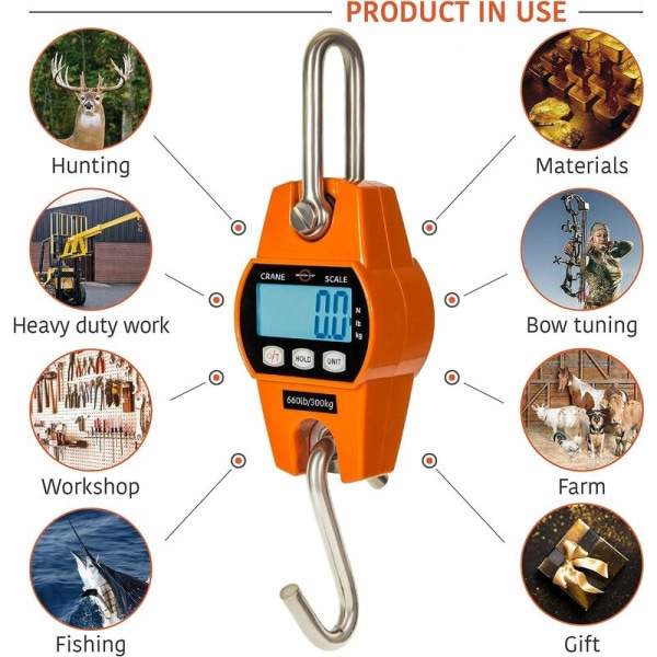 300 kg hängande våg för lantbruk jakt bågskytte vikt stor fisk ingångslyft med exakt sensor (digital professionell lätt kropp)