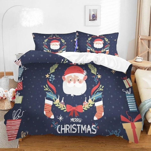 Jultomte Snögubbe Print Sängkläder Set King Queen Full Twin Size Mjukt cover 3st Täckenset för barn（Som visat）