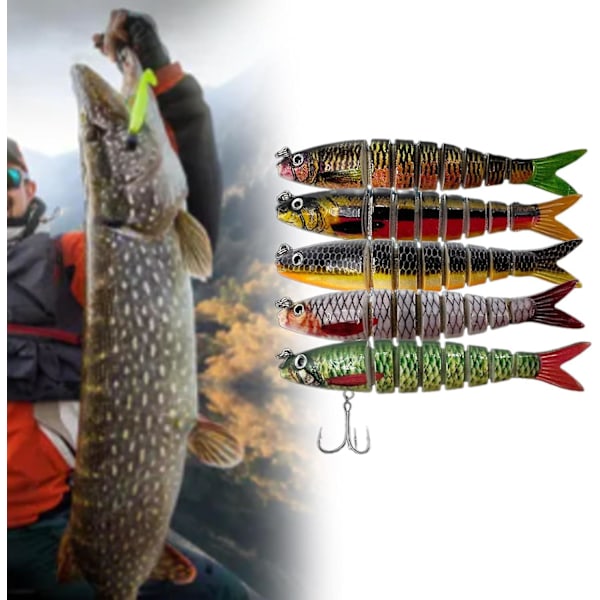 Fiske Hard Baits Kits - Muti-Section Jointed Casting Soft Lures med Treble Hooks for Sinking Tackle
