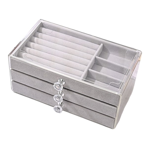 Akryl smykkeskrin med 3 skuffer, robust for kvinner og jenter, elegant