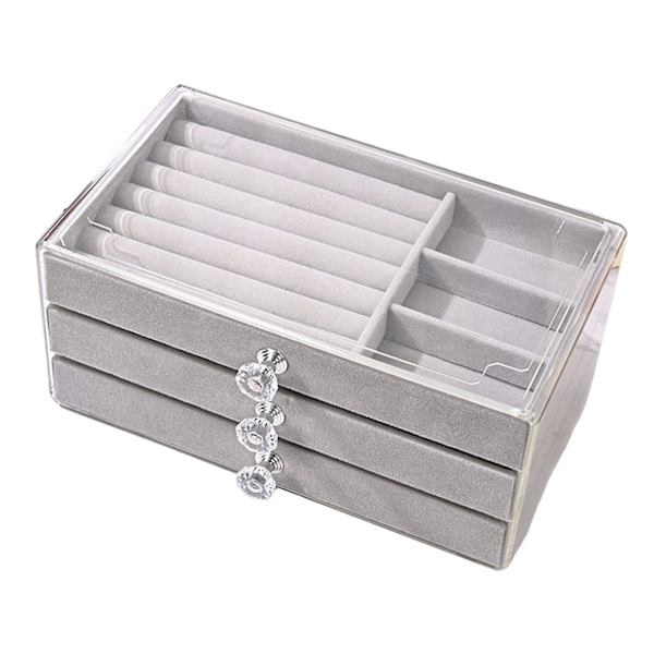 Akryl smykkeskrin med 3 skuffer - robust til kvinder og piger - elegant