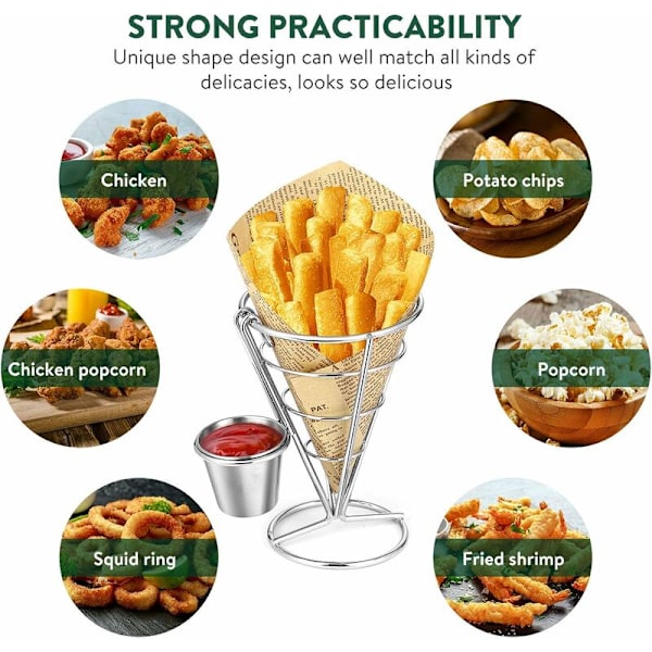 Piece French Fries Stand, Buffet, Cone, Dipping Cup Holder, Snack, Appetizer, Serving Rack, Presentation Baskets for Kitchen, Restaurant, Longziming