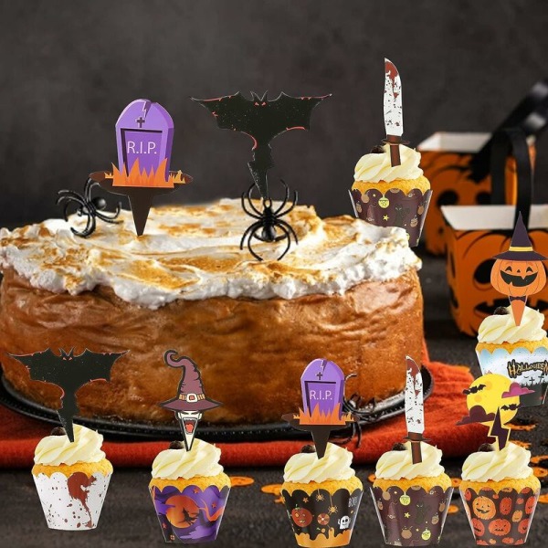 Halloween Cupcake Topper, Halloween Cupcake Topper Wrapper, Halloween Cake Topper Bat Spider Ghost Pumpkin, Halloween Cupcake Topper Accessory
