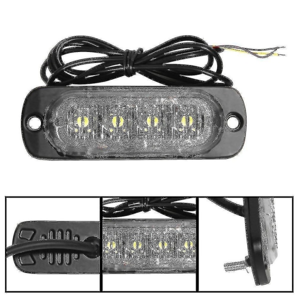 4 Led 12-24v Auton Ajoneuvon Kuorma-auton Strobe-vilkku Sivuvaroitus Varoituslamppu