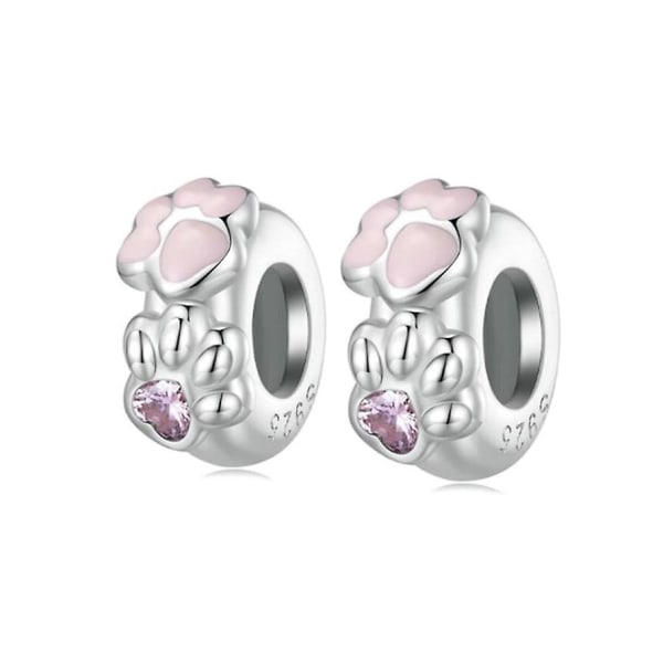 Set of 2 Cute Cat Paw Round Beads 925 Sterling Silver and Rubber for Charm BraceletsThe opening diameter is about 4.5mm