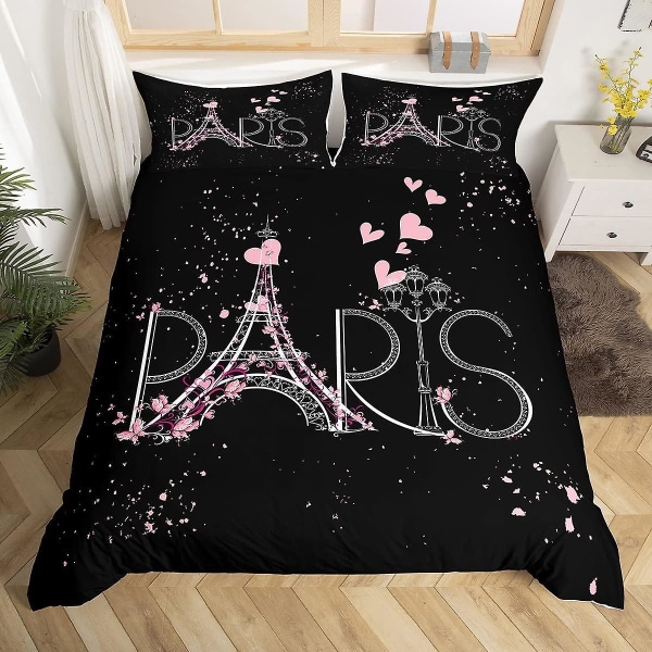 Paris Cover Queen Size Eiffel-tornin set Set Tytöt Musta ja Pinkki Chic Paris Makuuhuoneen Sisustus Cover Pojat Teinit Naiset Romanttinen