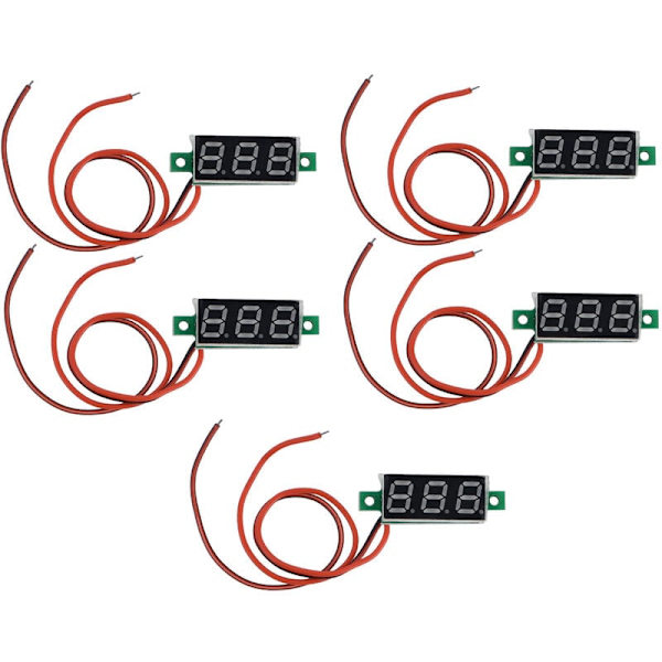 5 st Mini Digital DC Voltmeter Spänning Meter Tester Detektor Justerbar 2 Tråd 0,28 Tum (Blå 3,2-30V)