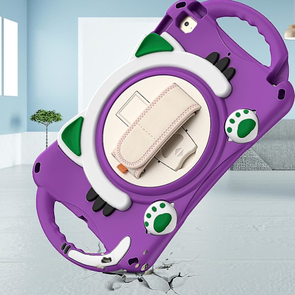 Kat Design Etui til iPad Mini 1/2/3/4/5 Med Håndrem, Justerbart Stativ, To Håndtag, Faldbeskyttelse（Lilla）