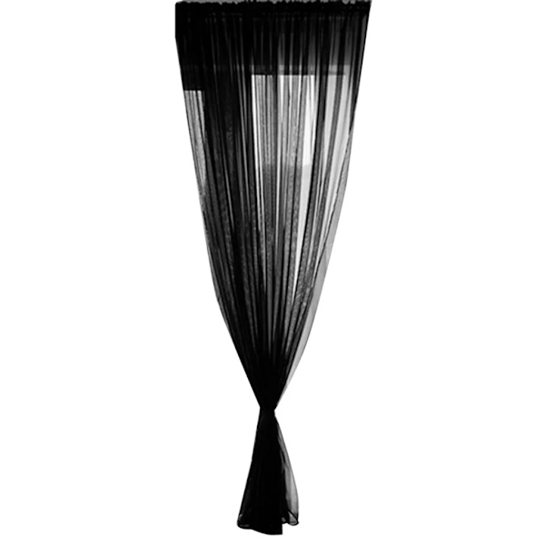 100x200cm Svart Voile Blad Öglegardin, Transparent Fönster Sjal Par