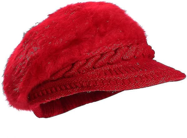 Kvinnor Flickor Toppad Mössa Hatt Visor Basker Mössa Vinter Termisk Baker Boy Cap