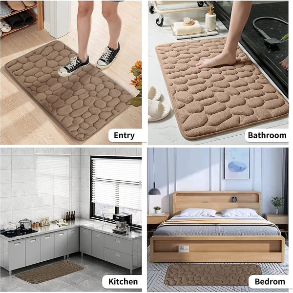 Memory Foam Bademåtte, Brostensbelagt Relief Coral Fleece Bademåtte, Hurtig Vandabsorberende, 16x24 Tommer