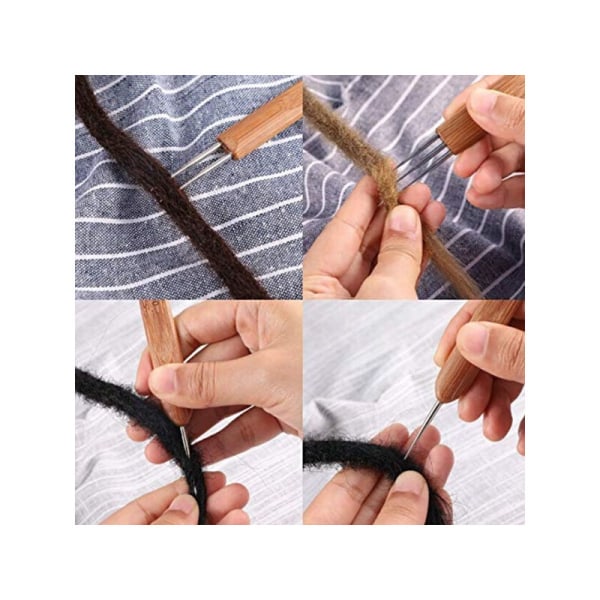 3 stycken 0,75 mm dreadlock virknål bambu handtag krok verktyg för att göra flätor