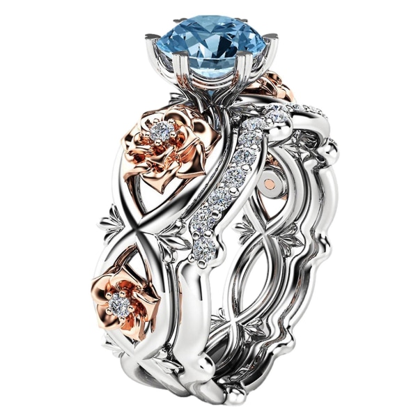 Mode Rose Rhinestone Dubbel Ring Set Rostfritt stål Charmiga Blommor Ring Smycken För Kvinnor Tonåring Flickor
