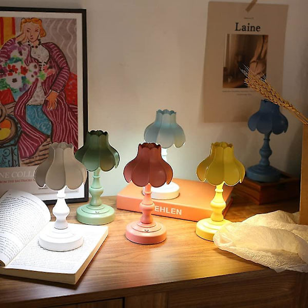 Macaron-farget liten bordlampe, studentsovesal, skrivebords-LED-nattlys, USB-oppladbar soveromsdekorasjon