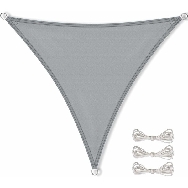 Solsegel trädgård balkong hydrofob polyester PES triangel 3 x 3 x 3 m grå
