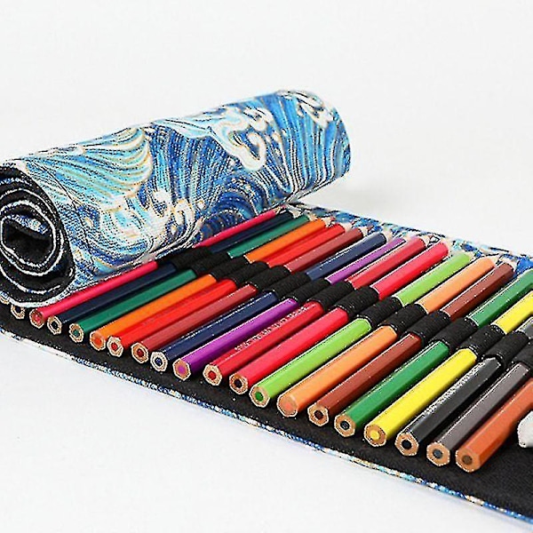(36 hull) blyantveske lerret rulle opp blyantveske penn gardin etui sminke wrap holder