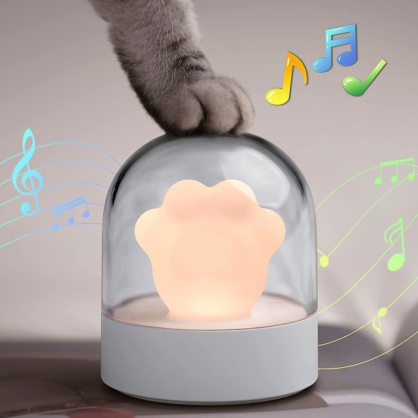 Kinshow Night Light Led-lampa Musikdosa Söt Touch Bredvid Cat Paw Stand USB Uppladdningsbar Dimbar Sovrum Vardagsrum (grå)