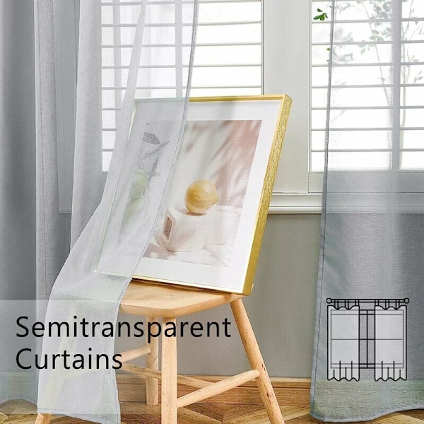 Grå linneeffekt gardin 140x160cm halvgenomskinlig öljetter sovrum voile gardiner för vardagsrum moderna köksgardiner set om 2