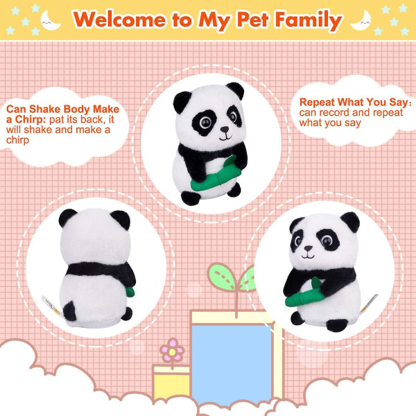 Talking Panda Repeats What You Say Plysch gosedjur Interactive Pet Toy, ca 16 cm