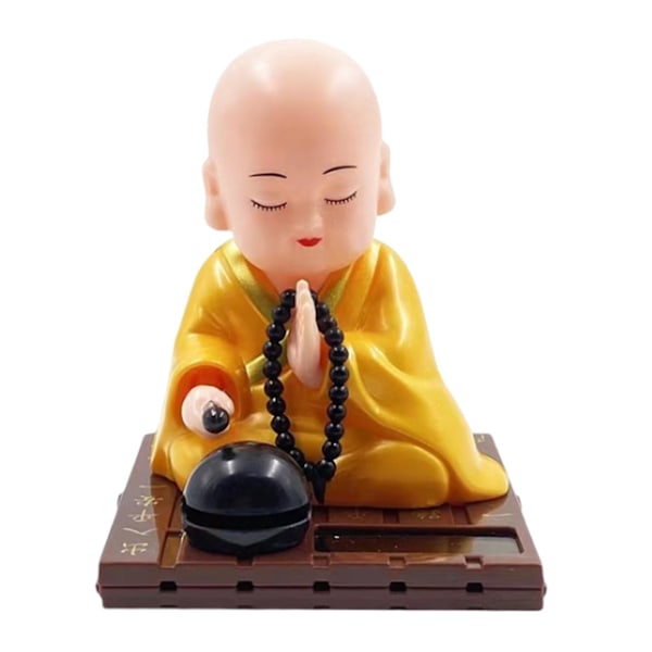 Liten munkfigur solcellsbil leksak bobble head leksak bil prydnad S gul