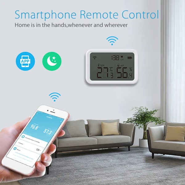 NEO Coolcam Tuya WiFi Smart Temperatur- och fuktighetssensor Ljusstyrka detektor inomhus hygrometer termometer med LCD-display