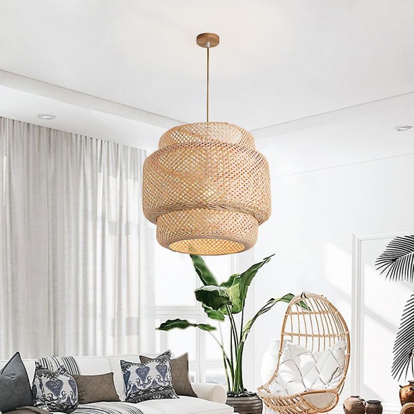 Lysekrone loft japansk håndvævet bambuslampe retro hængende cafe lampe soveværelse spisestue lysekrone april 4.29（30com，primær farve）