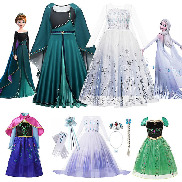 Disney Fantasia Frozen Anna Elsa Klänning För Tjej Snow Queen Cosplay Kostymer Prinsessklänning Halloween Kostym För Barn Festklänning5 6T3st set 2
