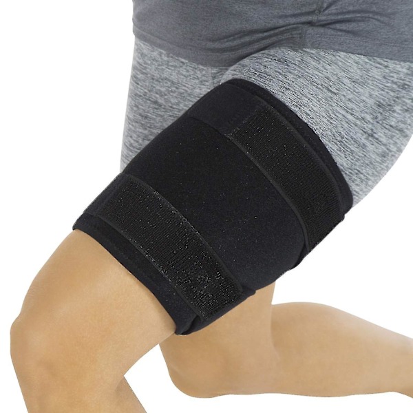 Thigh Brace, Quadriceps Wrap - Adjustable Compression Sleeve Support (Black)