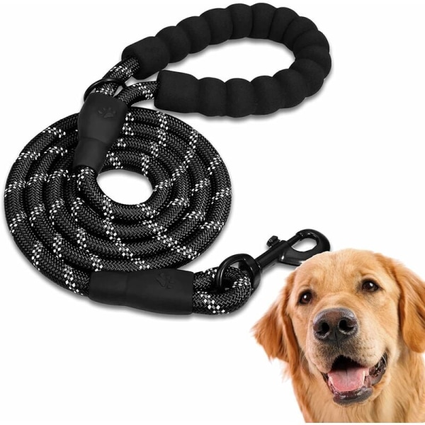 Hundkoppel, hundträningslina, vadderat mjukt grepprep, lämplig för valpar och små, medelstora och stora hundar, 1,5 m koppel 1 svart