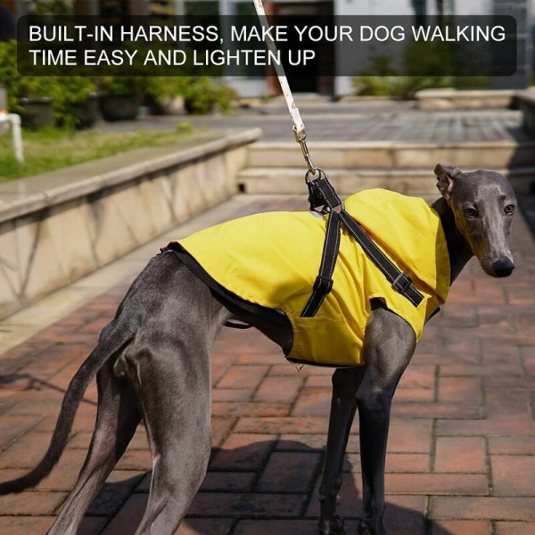 Regnrock för hund med sele 100 % ultralätt regnkappa med huva Reflekterande regnrock för små medelstora hundar Gul M