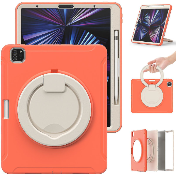 Nytt deksel for Ipad Pro 12,9 tommer 2021 med roterende stativ, støtsikker, kamerabeskyttelse (Coral Orange)