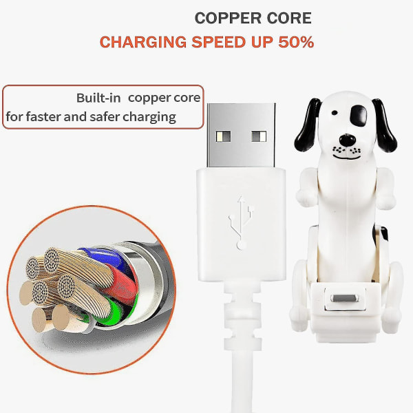 USB kabel Funny Humping Dog-laddare för iPhone och mer, rörlig fläckig hund snabbladdare USB kabel