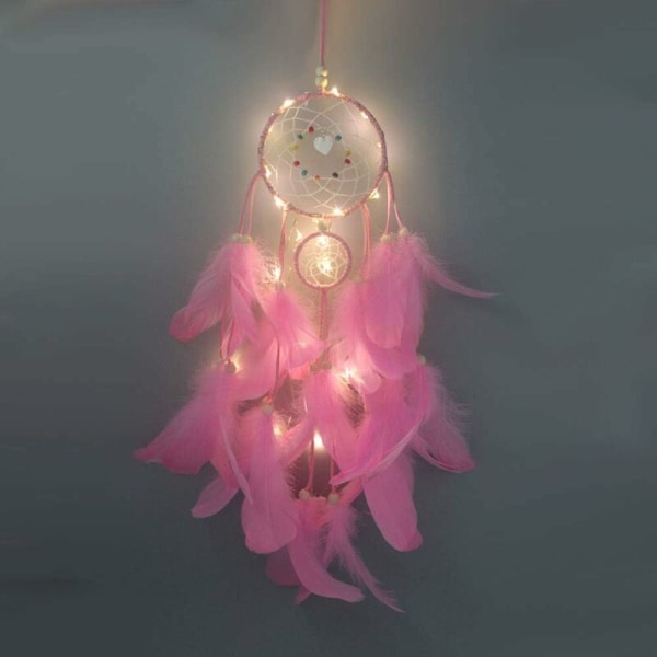 Drömfångare i fjädrar, handgjord, bärbar dekoration med LED-dekorationsljus, fototillbehör
