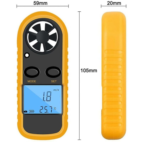 Digital Anemometer Vindhastighetsmätare LCD Handhållen Luftflödes Vindmätare Termometer