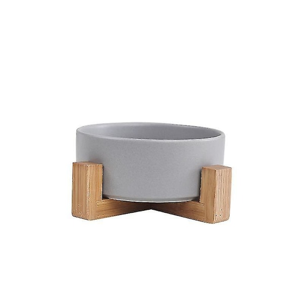 Single Ceramic Cat Dog Bowl With Wood Stand