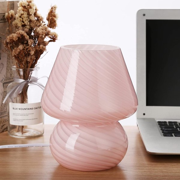 Pink Mushroom Lamp,glass Mushroom Bedside Table Lamps Translucent Murano Vintage Style Striped