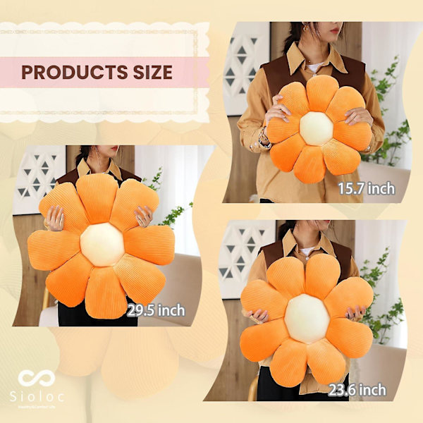Blomsterpude, blomstformet pyntepude, pude til numsen, blomstergulvprude, siddepude, sød stueindretning og plys pude til soveværelse sofa stol (orange